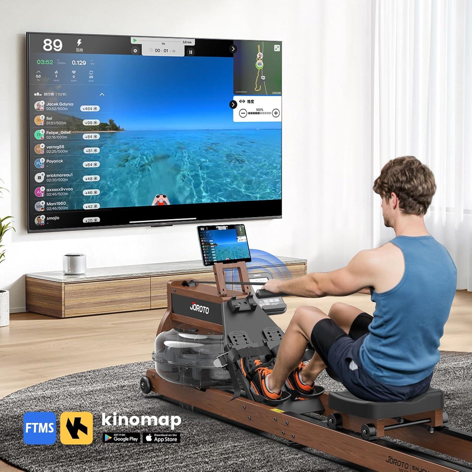 JOROTO MR380/MR390: Klappbares Eichenholz‑Rudergerät mit 28 L Tank und Bluetooth‑Monitor