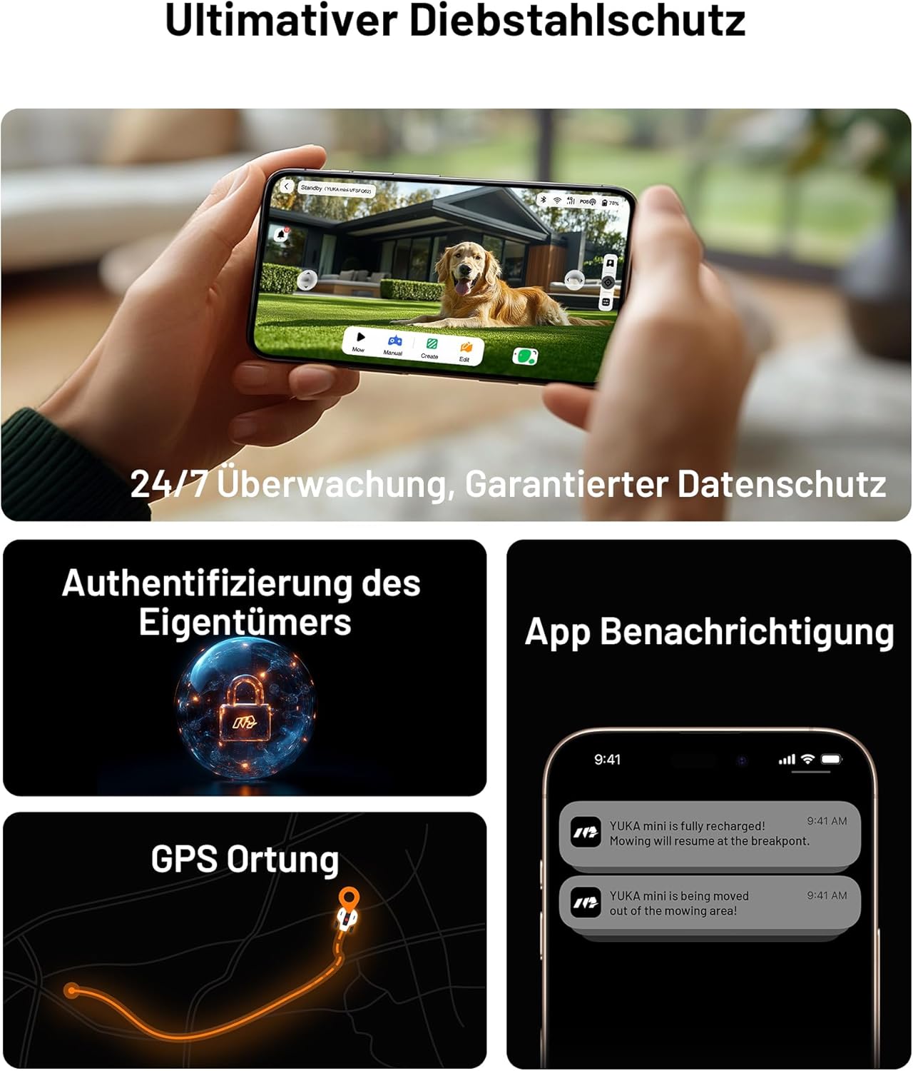 MAMMOTION YUKA Mini 500 Mähroboter ohne Begrenzungskabel, NetRTK+Vision, Keine RTK-Antenne erforderlich, Auto-Kartierung, Empf. 500m², mit 4G-Modul, 50% Steigung