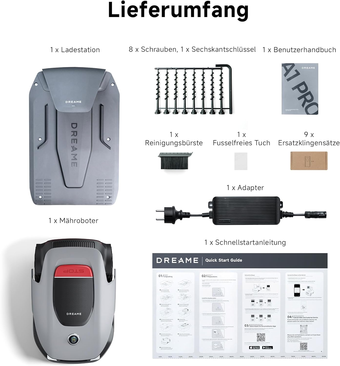DREAME Intelligenter Mähroboter A1 Pro, Drahtloser Umfang Mähroboter, 2000m², App-Steuerung, OmniSense™ Technologie, Intuitive Zonenverwaltung, Intelligente Hindernisvermeidung, Offroad-Reifen