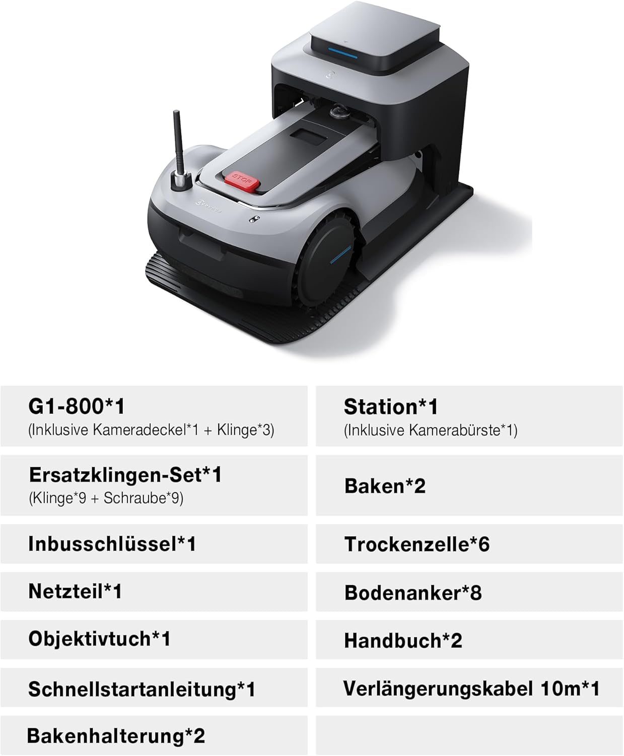 ECOVACS GOAT G1-800 Mähroboter 800㎡ ohne Begrenzungskabel, vollautomatischer kartierender Rasenroboter, Ultra-Weitband+Vision+GPS-Positionierung, 16-Zonen-Management, intelligente Hindernisvermeidung