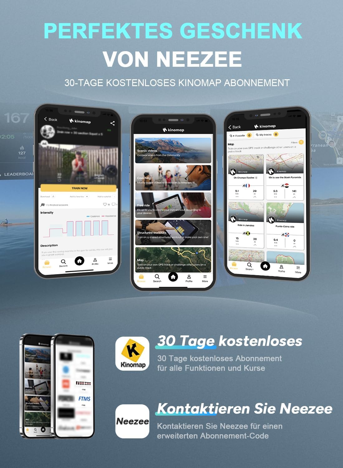 NEEZEE Wasserrudergerät: Bluetooth-Monitor, Tablet-Halterung, 150 kg Kapazität