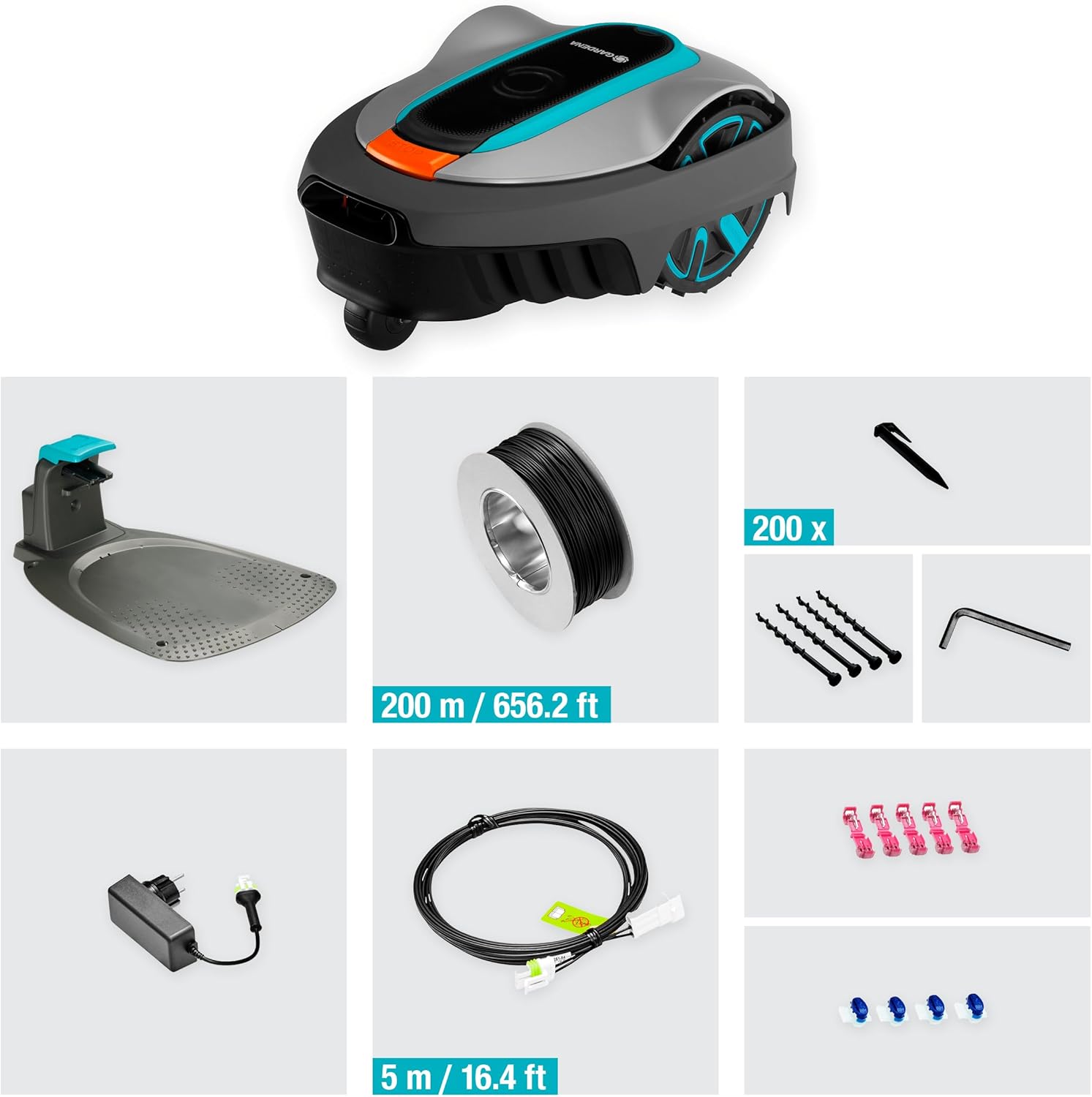 Gardena Mähroboter Sileno City (15010-20), Türkis, Orange, Schwarz, Grau, Bis zu 600 m²