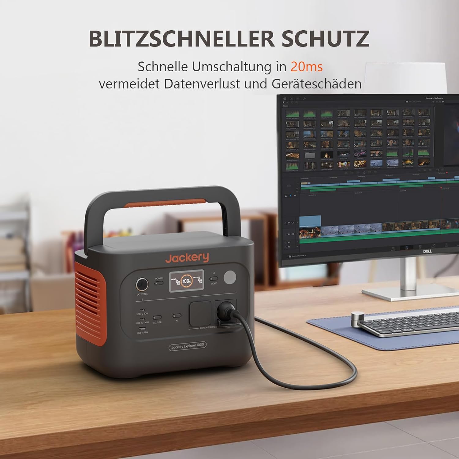 Jackery Powerstation 1000 v2 mit 200W Solarpanel, 1070Wh LiFePO4 Solargenerator, 1500W AC/100W USB-C Ausgang,1 Std. Schnellladung für Camping, Wohnmobil, Notfall