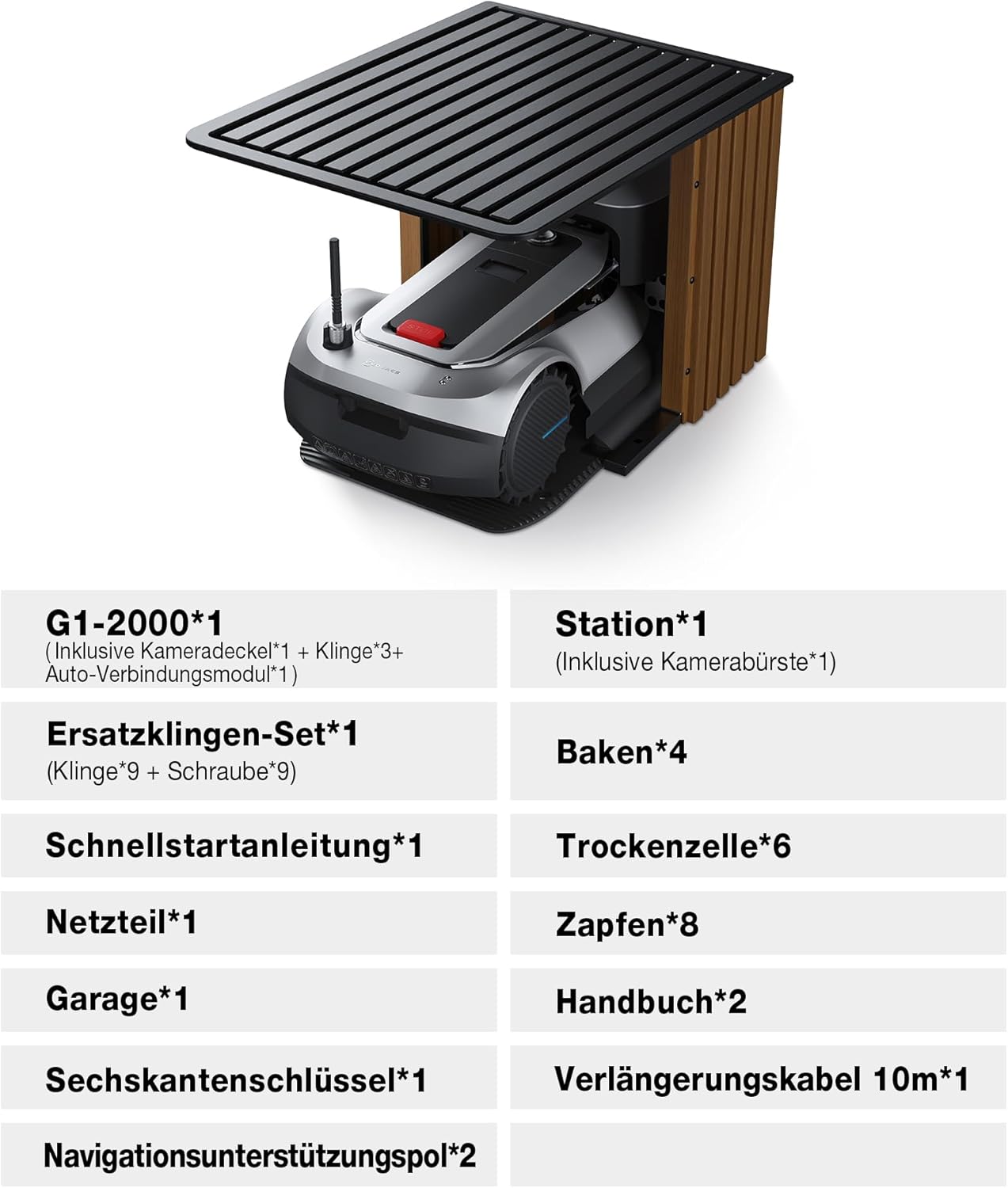 ECOVACS GOAT G1-2000 Mähroboter mit Robuster Garage & Auto-Verbindung-Modul, Ohne Begrenzungskabel für Gärten bis zu 2,000㎡ (AIVI 3D Hindernisvermeidung, logisches Mähen, 16-Zonen-Management)