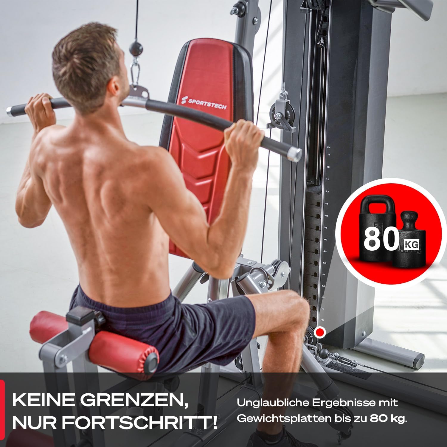 Sportstech HGX300: Multifunktions-Kraftstation mit Beinpresse, Stepper & Powertower