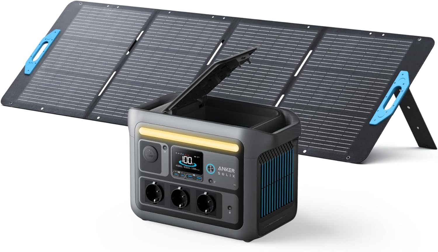 Anker SOLIX C800 Tragbare Powerstation mit 200W Solarpanels, 1200W (1600W Spitzenleistung) Solargenerator, 100% Akku in 58 Min., 768Wh LiFePO4 Akkus für Camping, Wohnmobil, RV, Reisen, Stromausfall