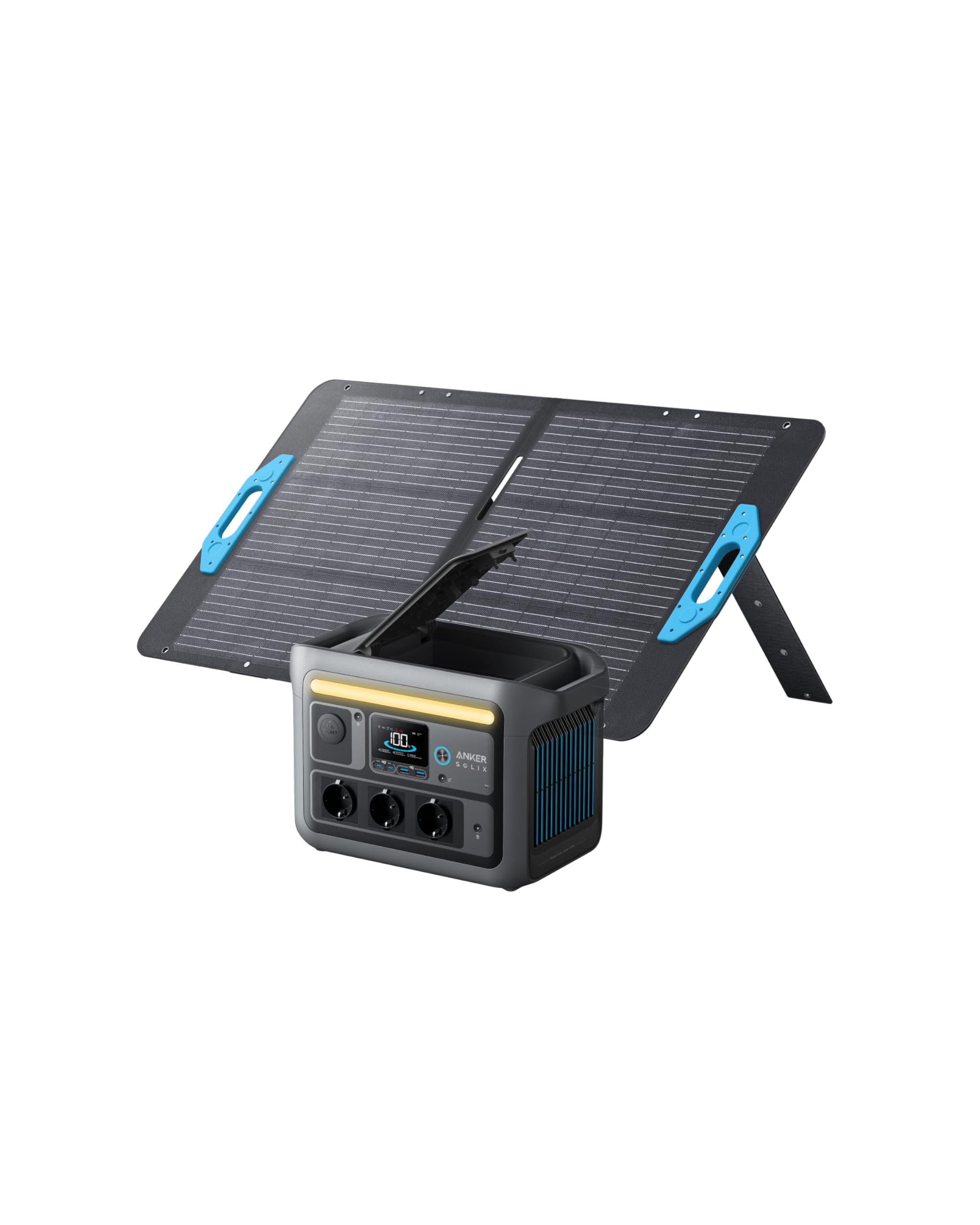 Anker SOLIX C800 Plus Tragbare Powerstation mit 100W Solarpanel, 1200W (1600W Spitzenleistung) Solargenerator für Campingbeleuchtung, 768Wh LiFePO4 Akkus für Camping, Wohmobil, Reisen, Stromausfall