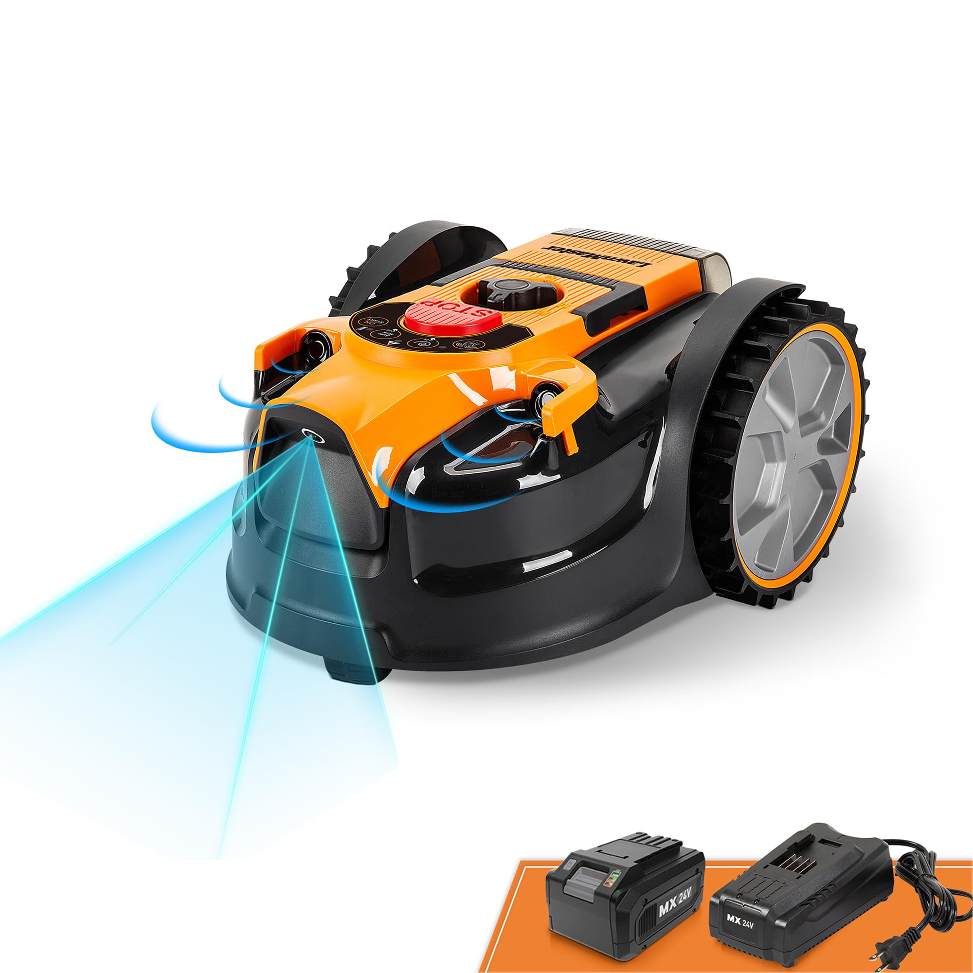 LawnMaster VBRM18AMIDR mähroboter ohne begrenzungskabel für bis zu 500㎡ 2ah Batterie Optische Navigation, Hindernisvermeidung, Automatische Ladestation, Verbotene-Zone-Funktion, WiFi & Bluetooth APP