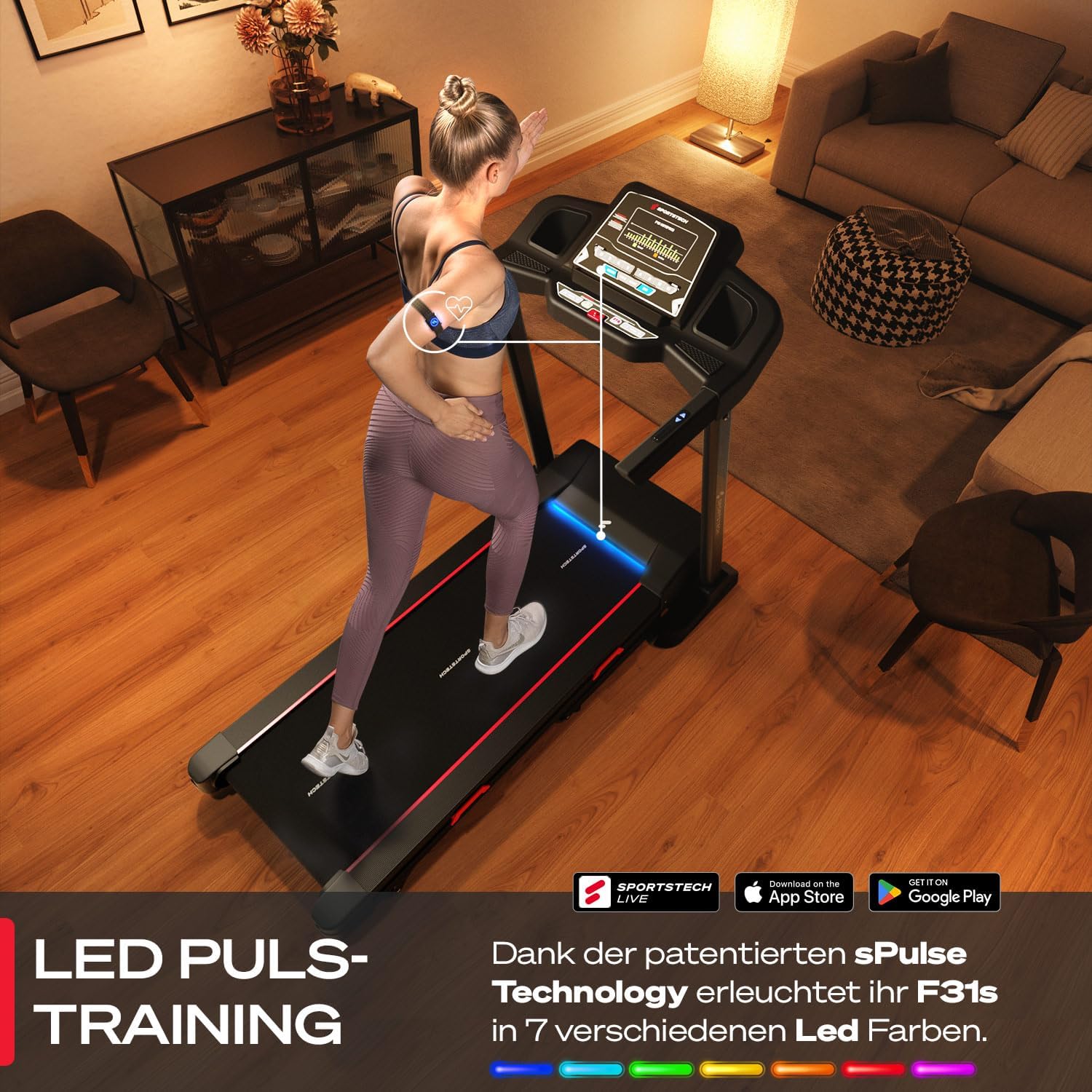 Sportstech F31s: Profi-Laufband, 4,5 PS, 16 km/h, Bluetooth & App