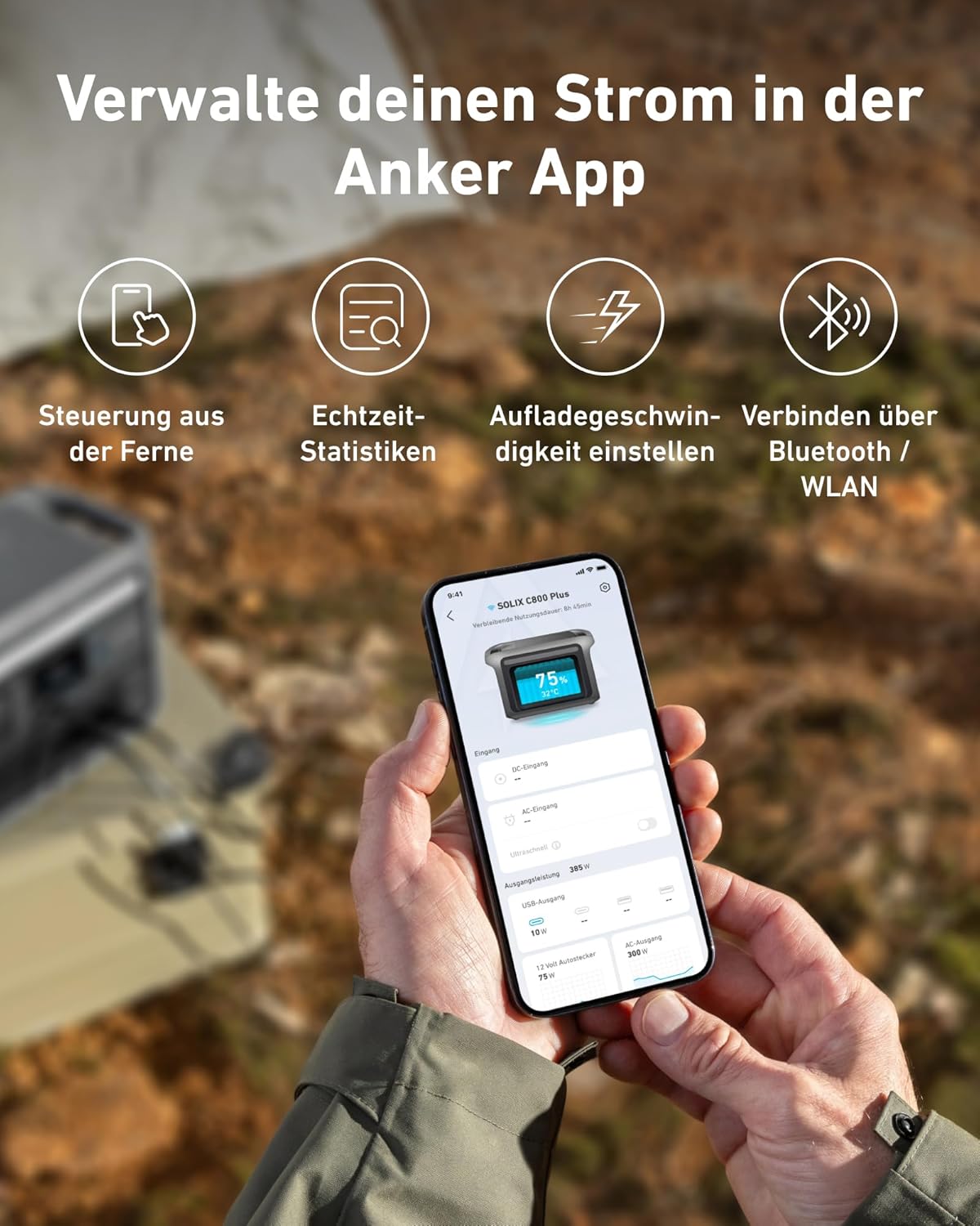 Anker SOLIX C800 Plus Tragbare Powerstation, 1200W (1600W Spitzenleistung) Solargenerator für Campingbeleuchtung, 768Wh LiFePO4 Akkus für Camping, Wohnmobil, Reisen, Stromausfall (Solarpanel optional)