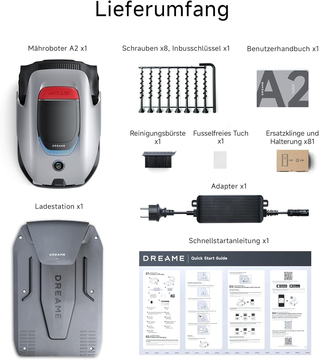 DREAME Mähroboter A2, Auto-Begrenzungseinrichtung,3000 m²,Dual-Fusion-Kartierung, OmniSense-2.0-Hindernisvermeidung, EdgeMaste-Schneidsystem, Leiser Nabenmotor, Steigung bis 26,5°, Smart-App-Steuerung