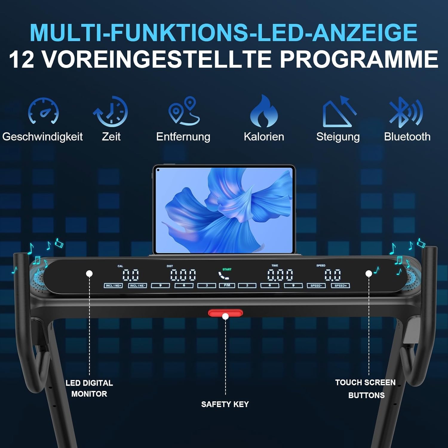 Decorcn Laufband: 4,5 PS, klappbar, 16 km/h, Steigung, LCD & Bluetooth