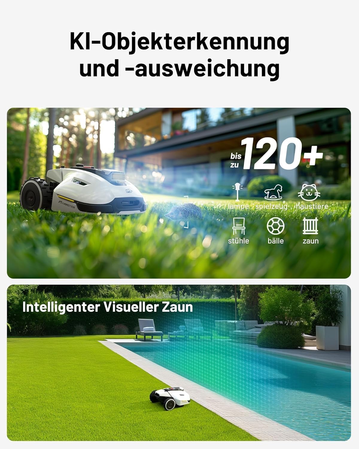 MAMMOTION YUKA 2000 Mähroboter ohne Begrenzungskabel, NetRTK+Vision, Keine RTK-Antenne erforderlich, Auto-Kartierung, Empf. 2000m², Max. 2800m², mit 4G-Modul, 50% Steigung