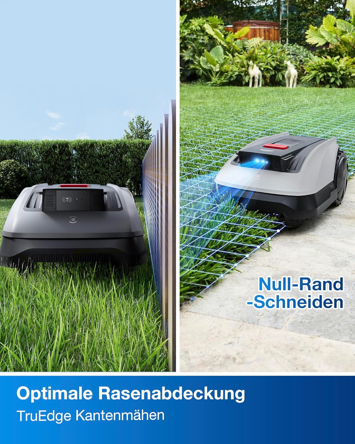 ECOVACS Goat O1200 RTK Mähroboter ohne Begrenzungskabel, 1200 m², LiDAR-unterstützte RTK+Vision Navigation, Rasenmäher Roboter, einstellbare Schnitthöhe 3-8cm, Auto-Kartierung, 0,7m Engstellen