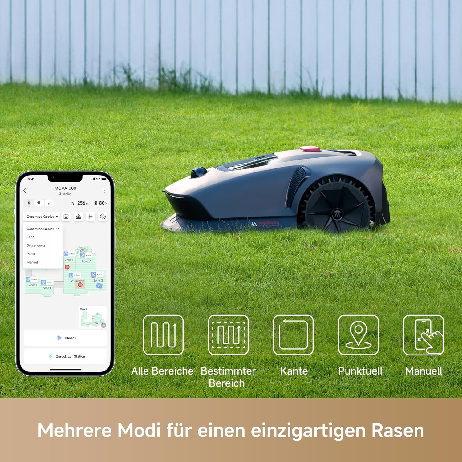 MOVA 600, Rasenmäher Roboter 3D-LiDAR kabellose Einrichtung & genaue Kartierung bis 600 m², Smarte Hindernisvermeidung, App-Steuerung, U-förmiges Schneiden, Leiser Betrieb, Sicherheitswarnungen