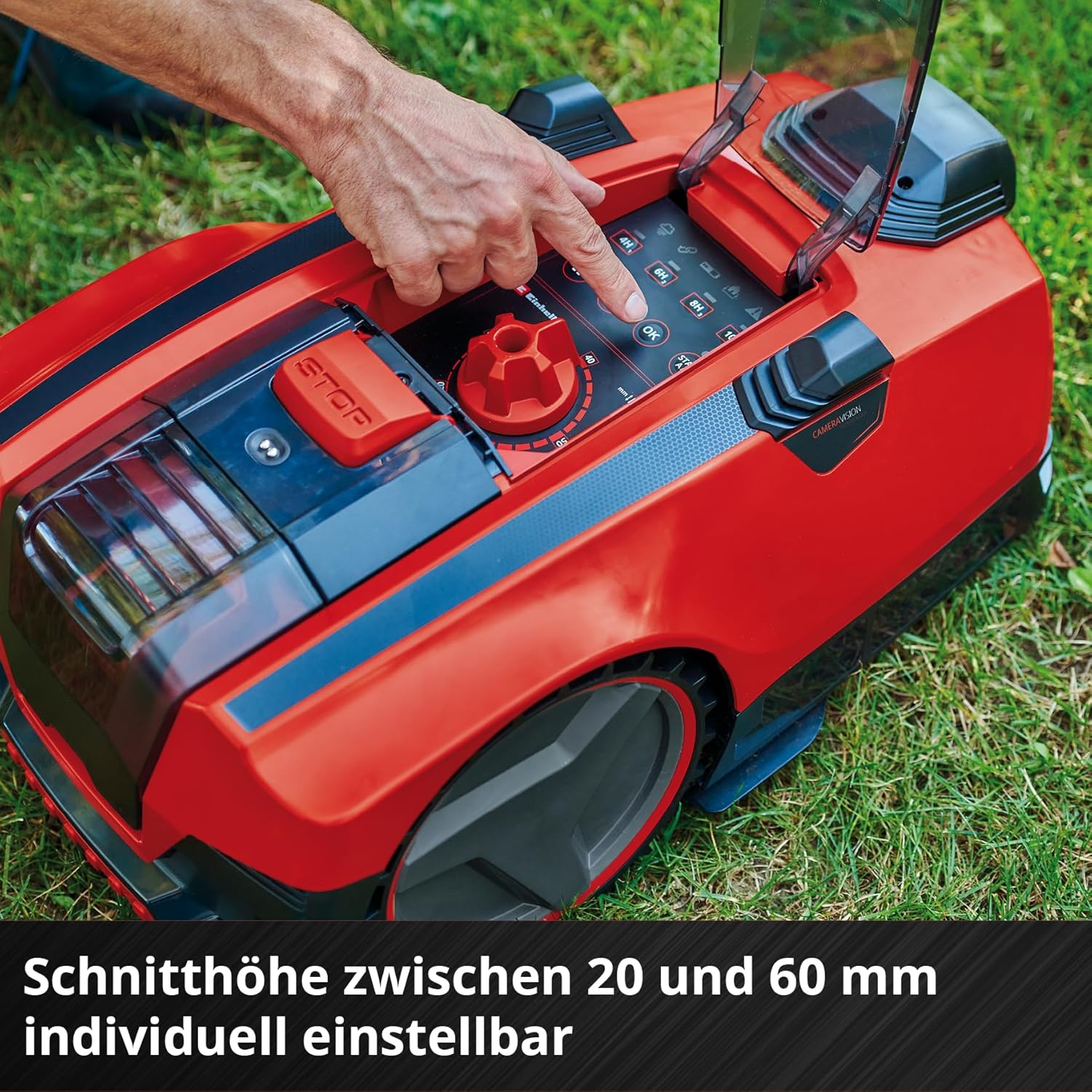 Einhell Mähroboter FREELEXO CAM 500 Power X-Change (18V, Kamera ersetzt Begrenzungsdraht, für 500 m², Brushless, bis 25% Steigung, Schnittbreite 18 cm, inkl. 3,0 Ah Akku, 5 m Magnetband)