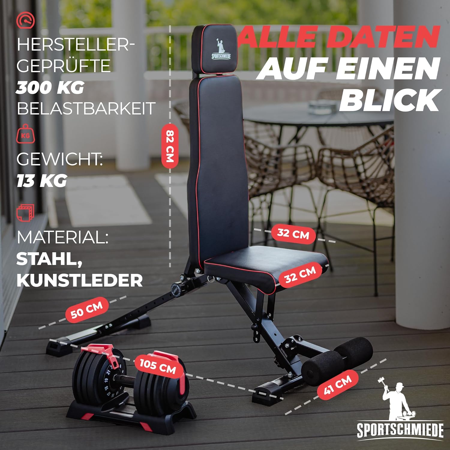 SPORTSCHMIEDE: Verstellbare, klappbare Schrägbank fürs Heimtraining