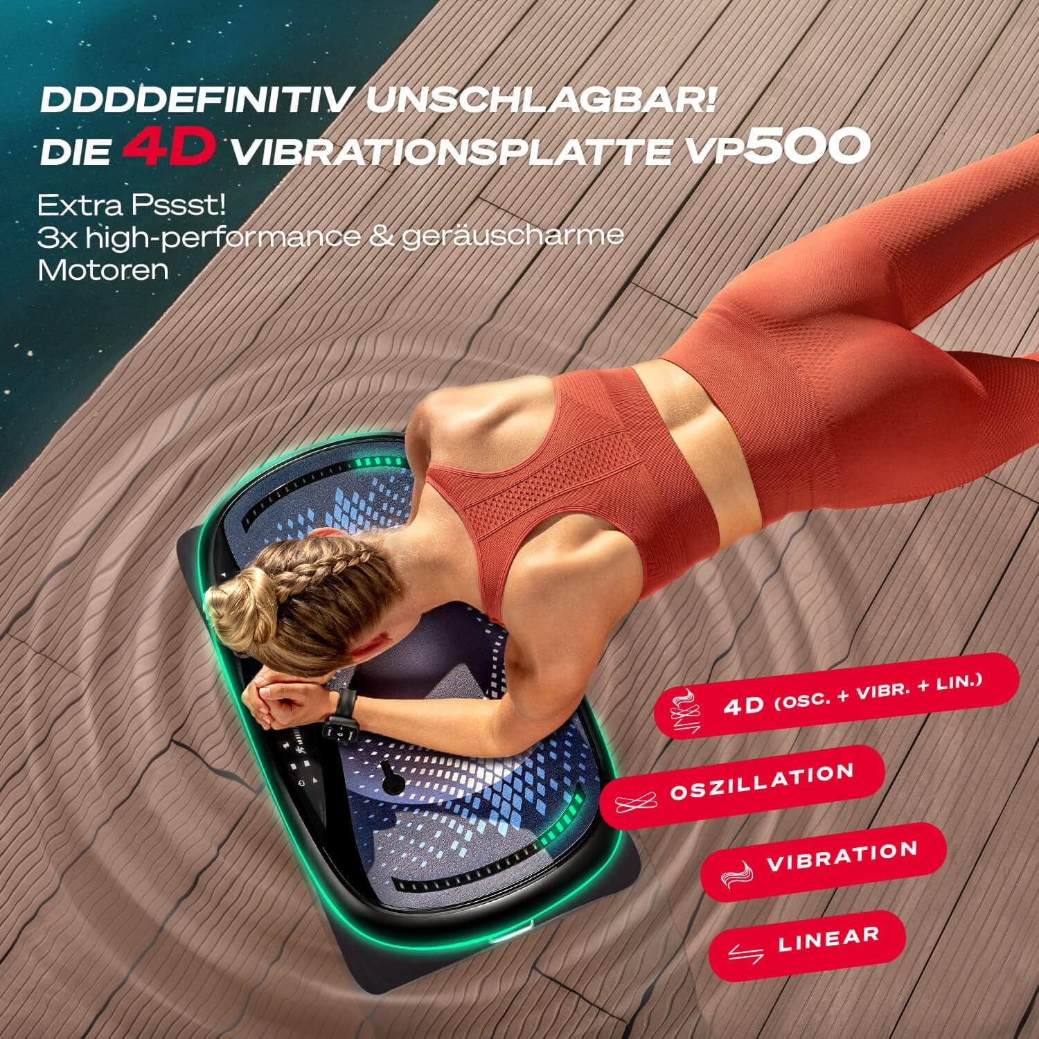 Sportstech 4D Vibrationsplatte: Smart LED, Bluetooth, Fitness & Yoga