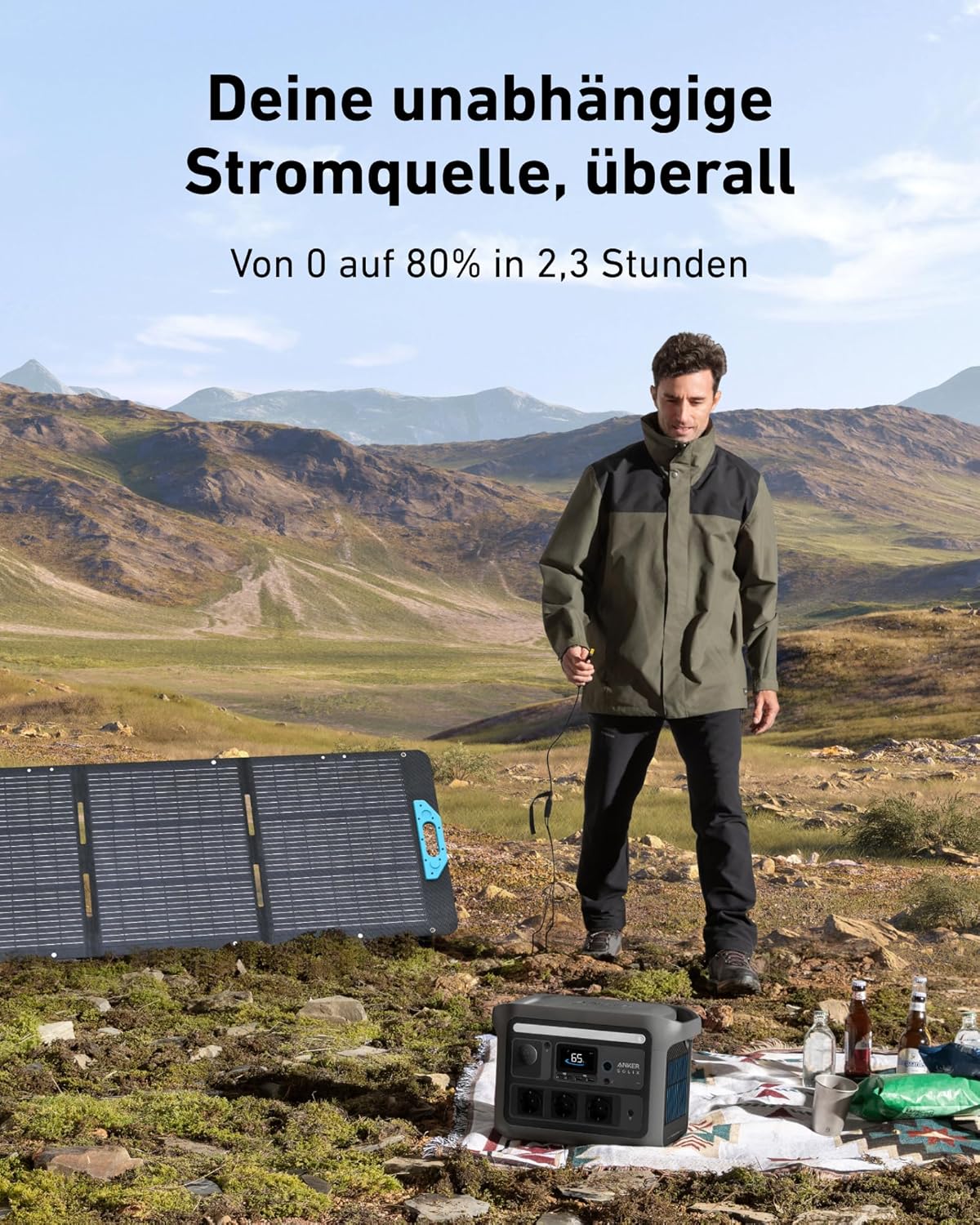 Anker SOLIX C800 Tragbare Powerstation mit 200W Solarpanels, 1200W (1600W Spitzenleistung) Solargenerator, 100% Akku in 58 Min., 768Wh LiFePO4 Akkus für Camping, Wohnmobil, RV, Reisen, Stromausfall