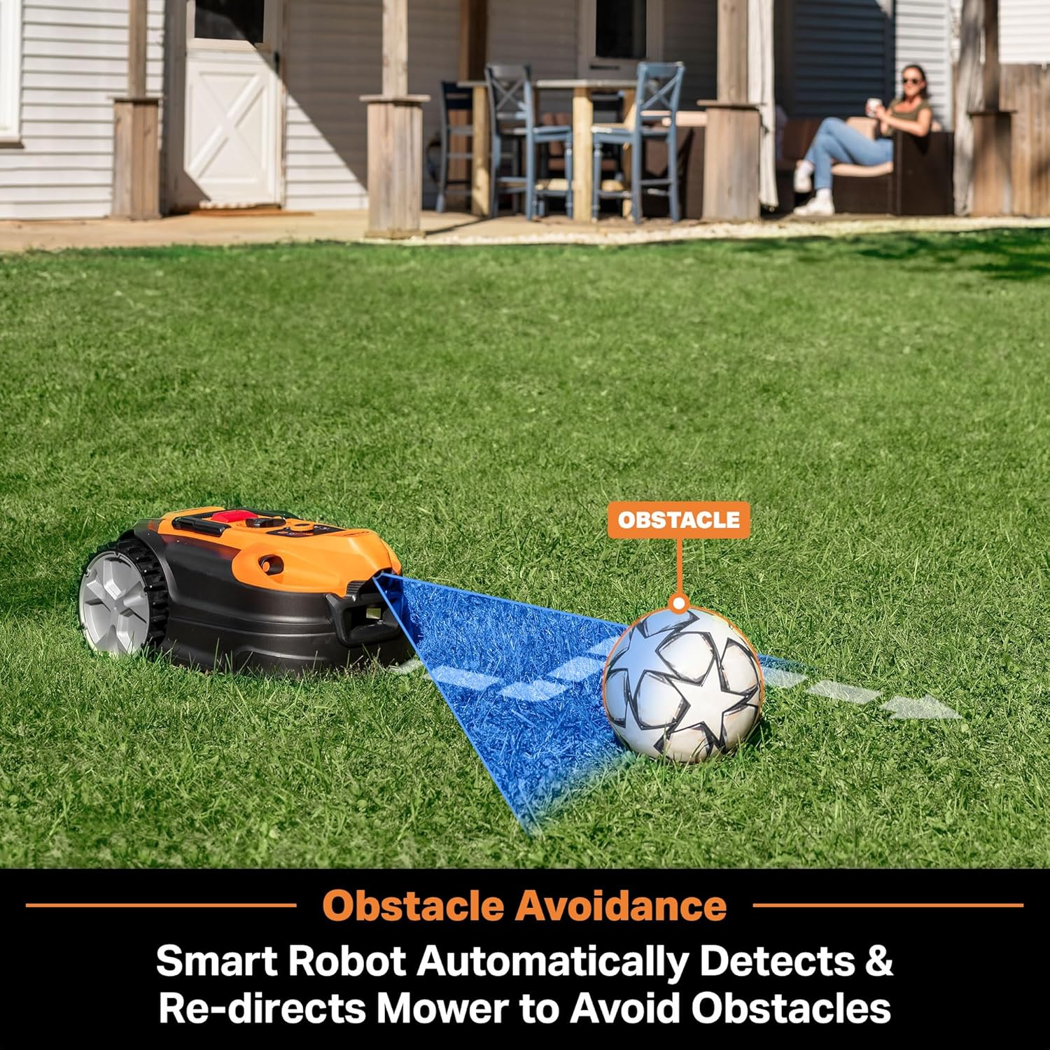 LawnMaster VBRM18AMIDR mähroboter ohne begrenzungskabel für bis zu 500㎡ 2ah Batterie Optische Navigation, Hindernisvermeidung, Automatische Ladestation, Verbotene-Zone-Funktion, WiFi & Bluetooth APP