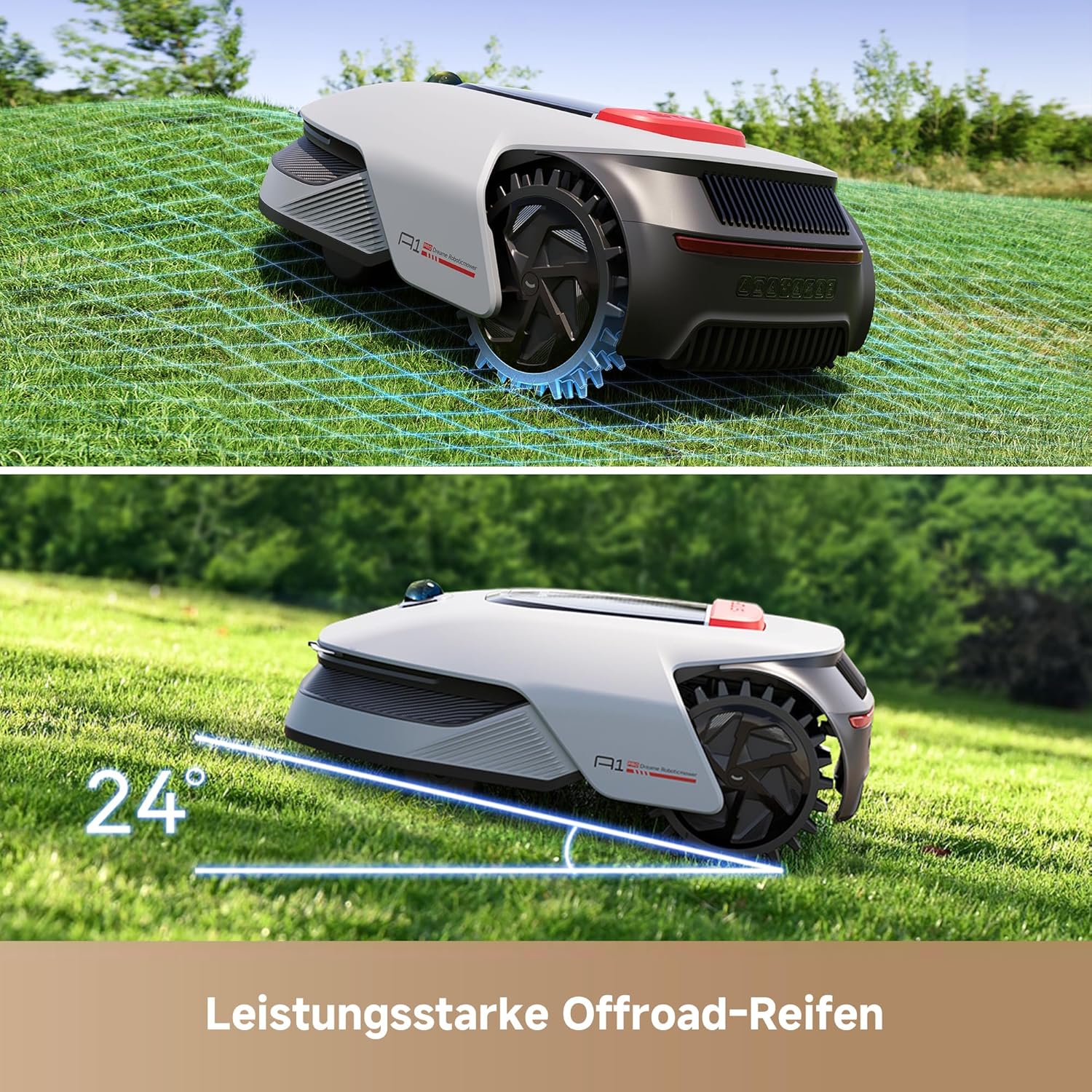 DREAME Intelligenter Mähroboter A1 Pro, Drahtloser Umfang Mähroboter, 2000m², App-Steuerung, OmniSense™ Technologie, Intuitive Zonenverwaltung, Intelligente Hindernisvermeidung, Offroad-Reifen