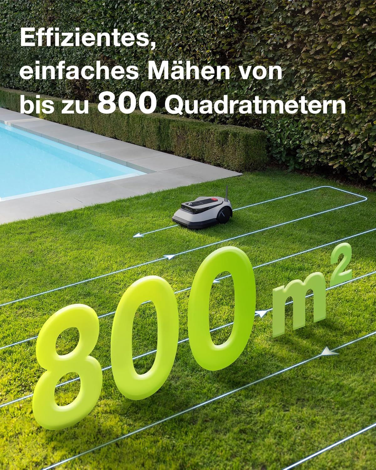 ECOVACS GOAT G1-800 Mähroboter 800㎡ ohne Begrenzungskabel, vollautomatischer kartierender Rasenroboter, Ultra-Weitband+Vision+GPS-Positionierung, 16-Zonen-Management, intelligente Hindernisvermeidung