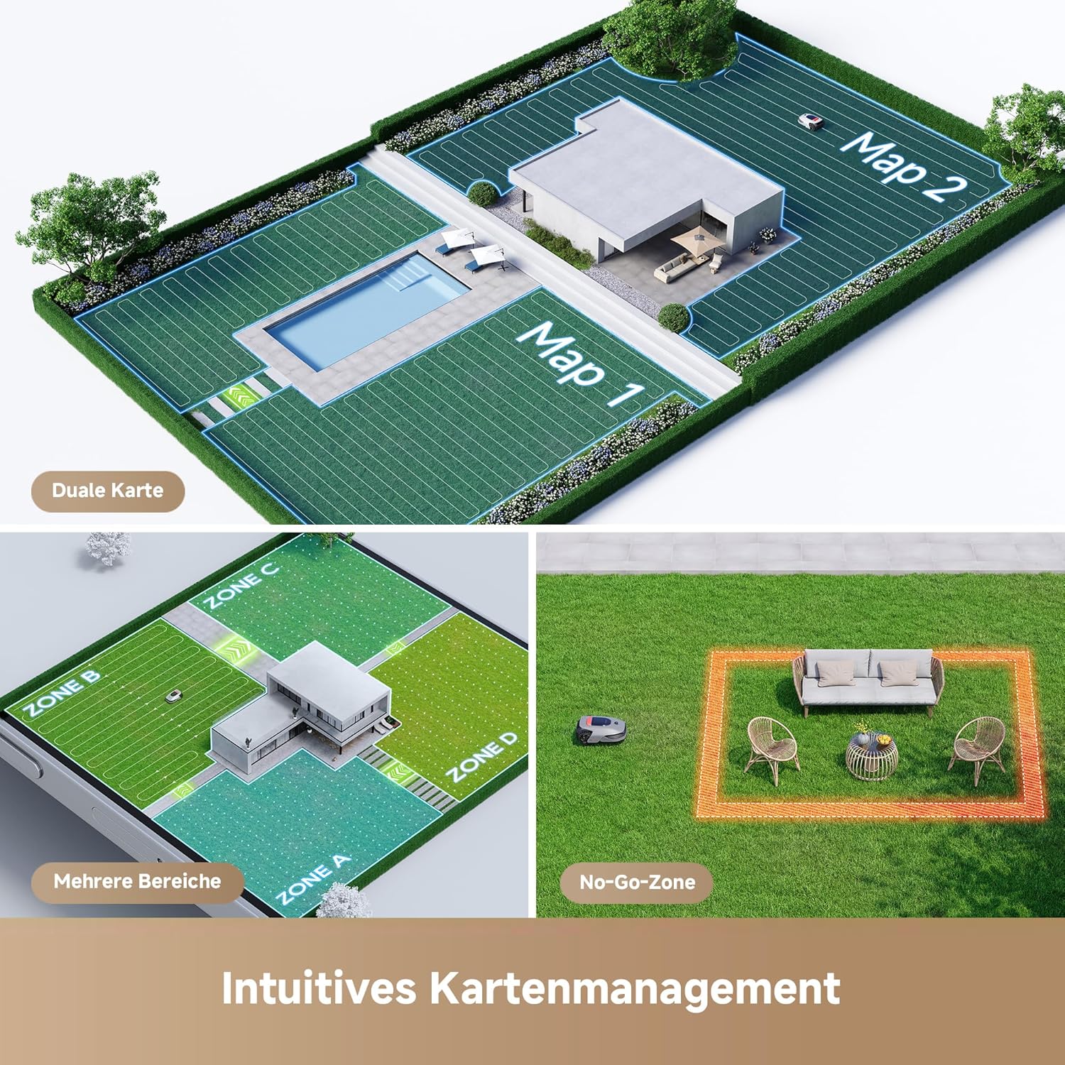 DREAME Intelligenter Mähroboter A1 Pro, Drahtloser Umfang Mähroboter, 2000m², App-Steuerung, OmniSense™ Technologie, Intuitive Zonenverwaltung, Intelligente Hindernisvermeidung, Offroad-Reifen
